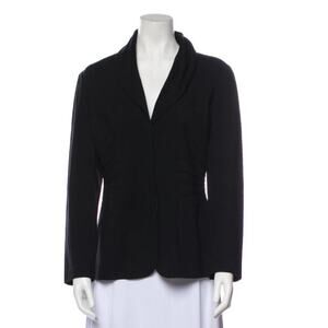 LAFAYETTE 148 NEW YORK black ponte knit blazer pleated nipped in waist size 8